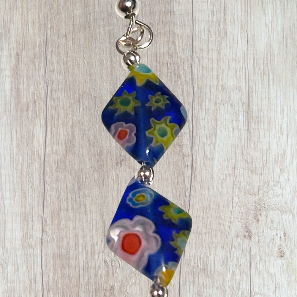 Hand Crafted Earrings Flowers Floral Beads Long Dangle Pierced - Picture 2 of 8